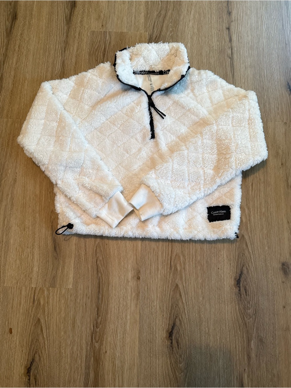 Calvin Klein Cream Sherpa Pullover with Black Trim